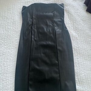 Strapless Faux Leather Mini Dress in Black